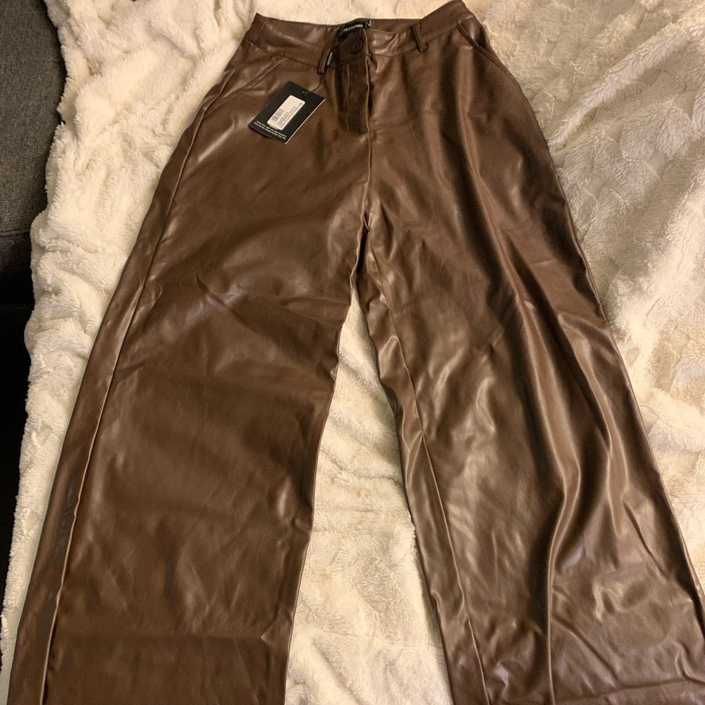 PrettyLittleThing Chocolate Faux Leather Trousers